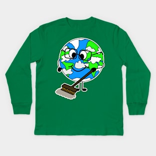 Earth Day Cleaning Sweeping Funny Kids Long Sleeve T-Shirt